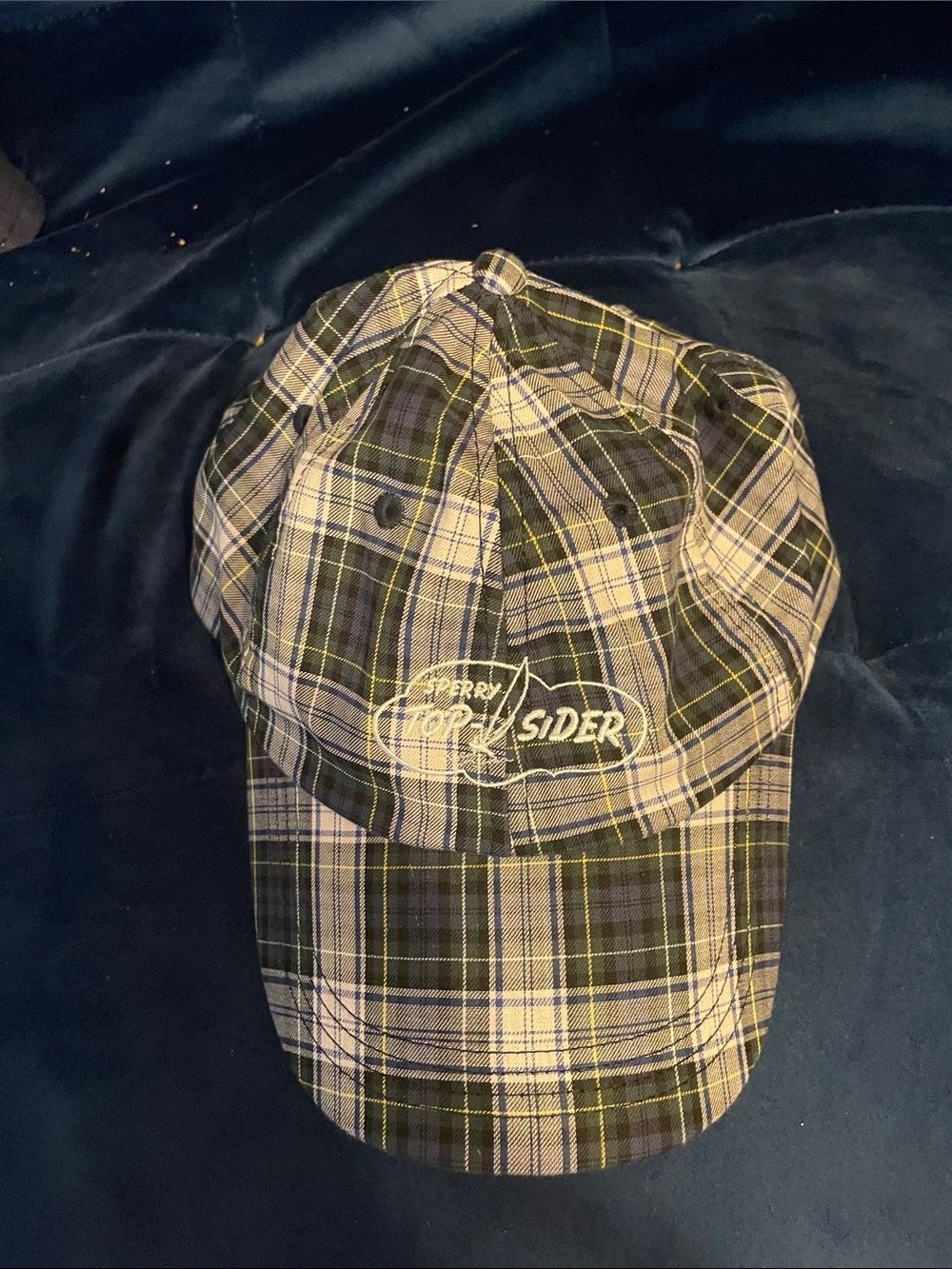 Sperry Plaid Baseball Cap in Green, Navy, Cream